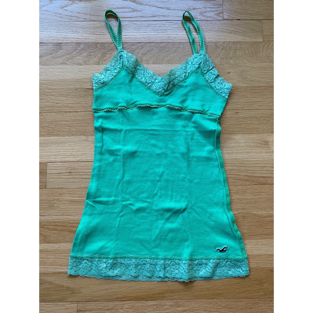 Hollister Tank Top Green Lace Trim Size Medium